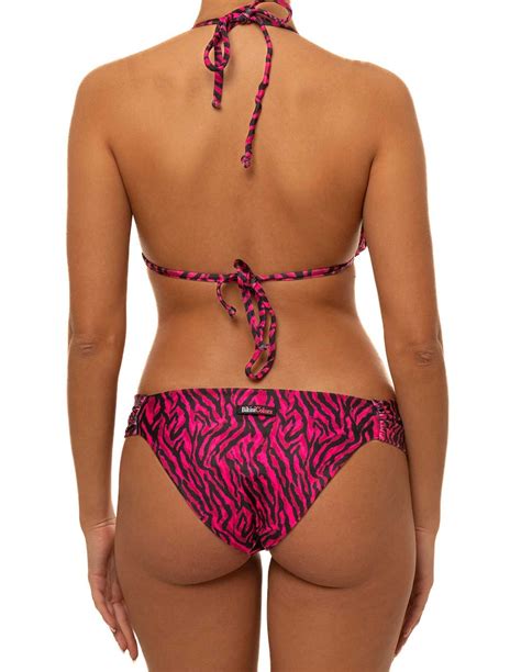 Bikini Triangolino Effetto Pliss Con Slip O Brasiliana Zebrato Sfondo Fucsia
