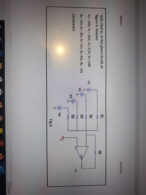 Solved Name Section Q2b Find V In The Given Circuit Of Chegg