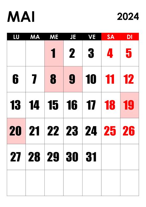 Calendrier Mai Excel Word Et Pdf Calendarpedia Off