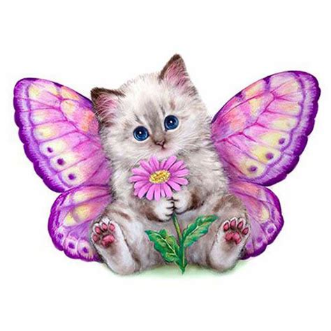 Pink Butterfly Cat 5d Diamond Painting Five