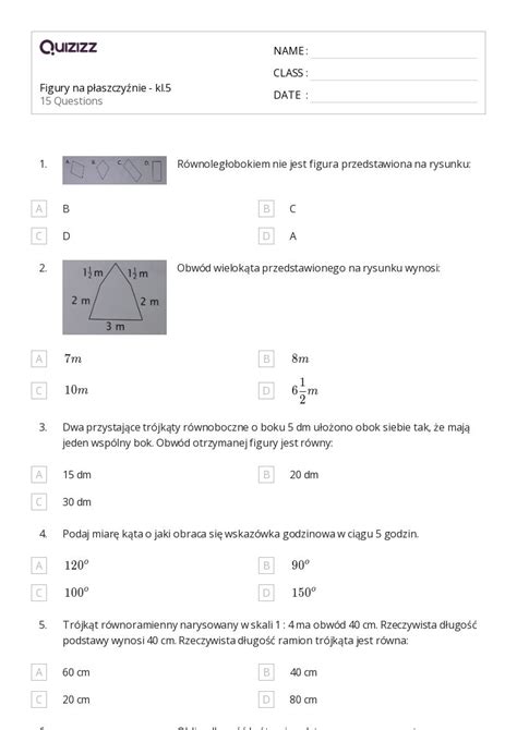 Ponad 50 Figury na płaszczyźnie arkuszy roboczych dla Klasa 5 w Quizizz
