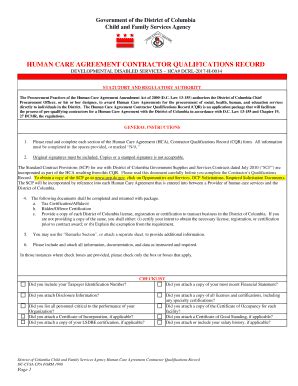 Fillable Online App Ocp Dc Form Human Care Qualifications Form