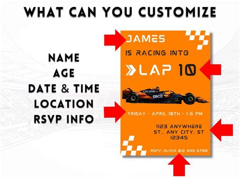 Formula 1 Birthday Invitation Mclaren Invitation F1 Party Invite