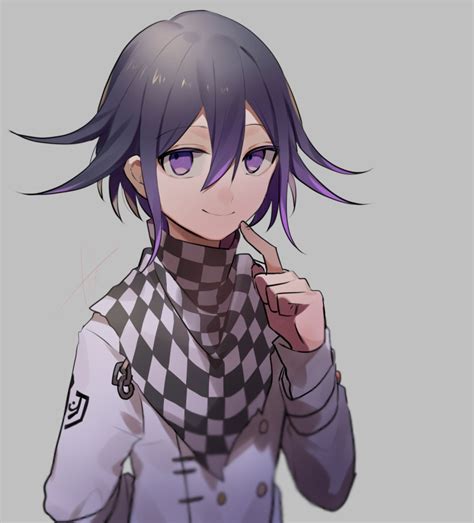 Safebooru 1boy Arm Behind Back Bangs Black Hair Checkered Checkered Scarf Closed Mouth Dangan