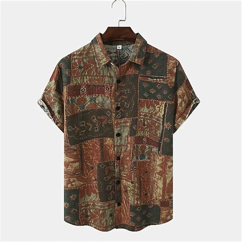 Herren Hemd Boho Shirt Grafik Shirt Vintage Umlegekragen Blau Purpur