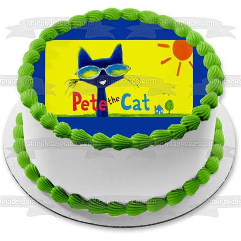 Pete The Cat Cartoon Sunglasses Sun House Edible Cake Topper Image