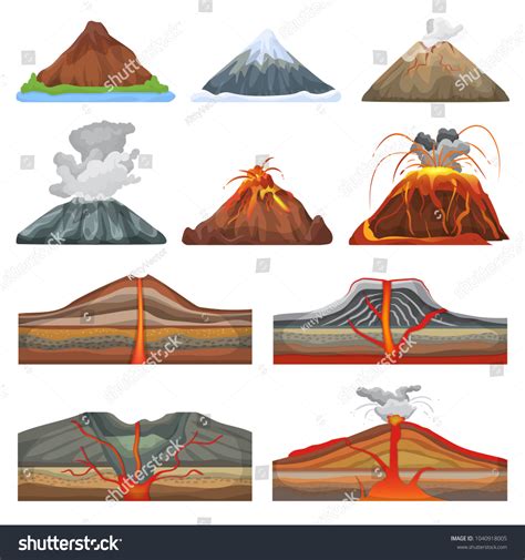 Vektor Stok Volcano Vector Eruption Volcanism Explosion Convulsion