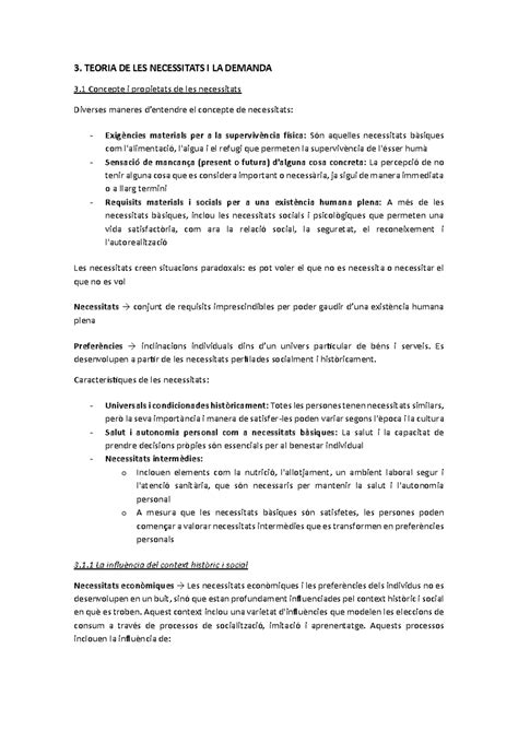 Apunts 2N Quatri Economia 3 TEORIA DE LES NECESSITATS I LA DEMANDA 3