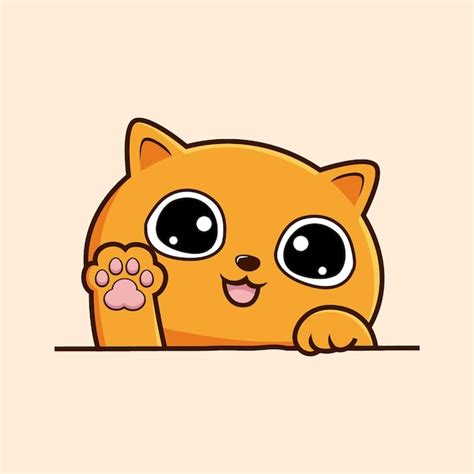 Gato Naranja Dibujos Animados Kawaii Lindo Gato Agitando Mano Peones