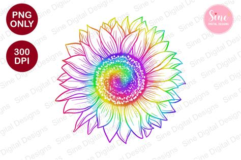 Tie Dye Sunflower Outline Sublimation Graphic By Sinedigitaldesigns