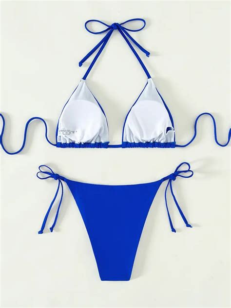 Women S Solid Color Sexy Strap Bikini Set Halter Triangle Temu