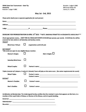 Fillable Online FBMA State Dart Tournament Fax Email Print PdfFiller