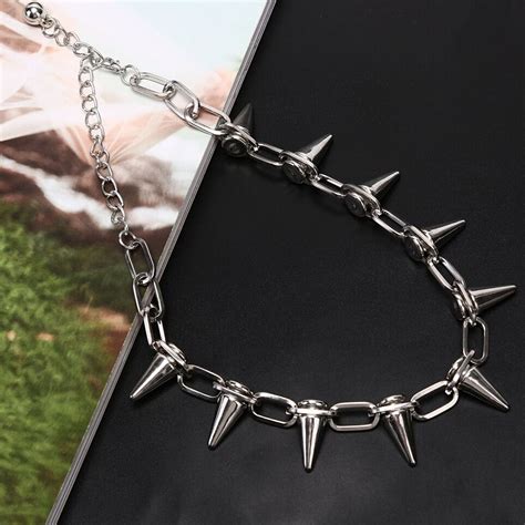 JUNWELL New Spike Rivet Punk Collar Necklace Goth Rock Biker Link Chain