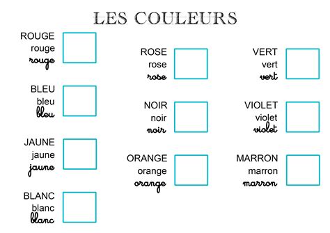 Les Couleurs En Français Activités