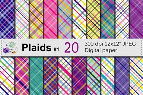 Colorful Bright Plaid Digital Paper Pack Plaid Backgrounds By Vr