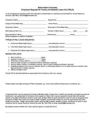 Fillable Online Vpfa Boisestate Fmla Request Form Boise State