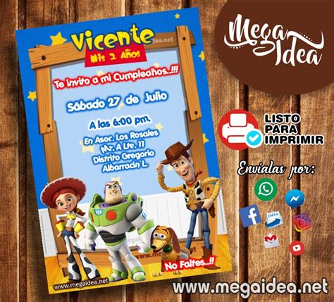 Invitaciones De Cumpleaños Para Niños Para Editar De Toy Story