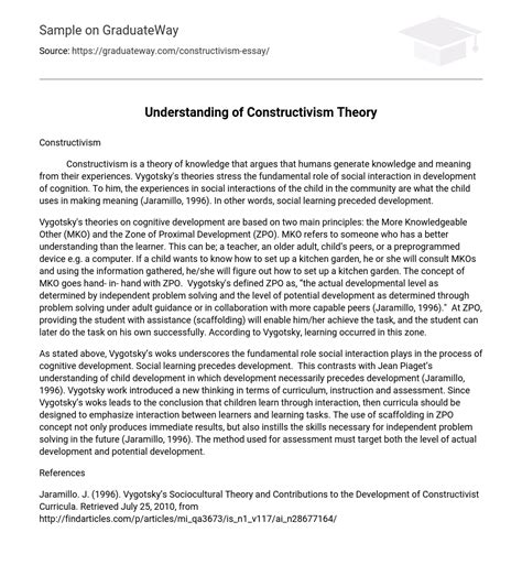 Understanding Of Constructivism Theory Essay Example GraduateWay