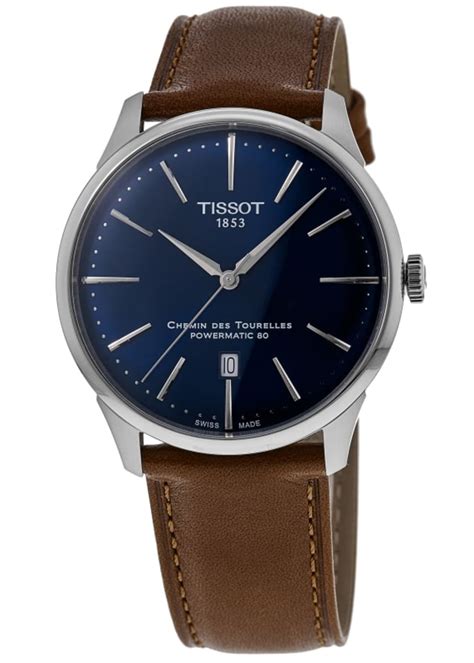 Tissot Chemin Des Tourelles Powermatic Blue Dial Leather Strap Men S