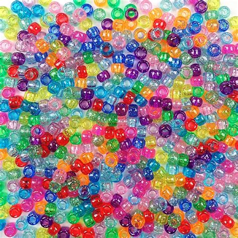 Buy Rainbow Glitter Multicolor Mix Plastic Pony Beads Bulk 6x9mm 1000