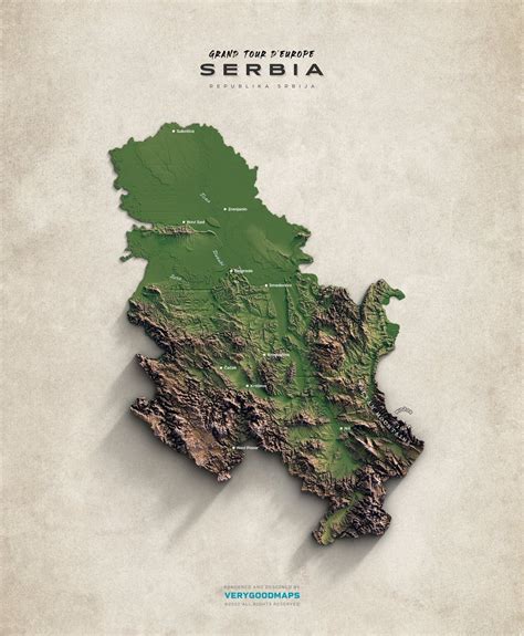 Shaded relief map of Serbia and Kosovo. by... - Maps on the Web