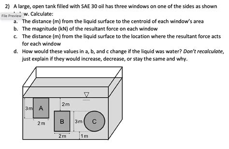 Solved A Large Open Tank Filled With SAE 30 Oil Has Three Chegg