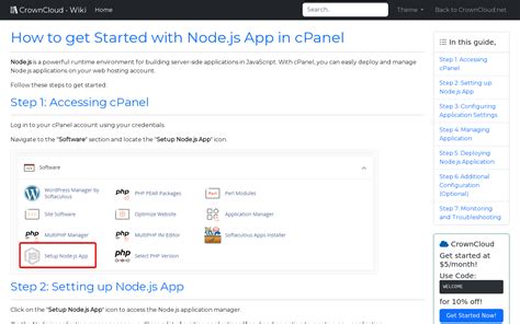 Crowncloud Wiki How To Get Started With Nodejs App In Cpanel