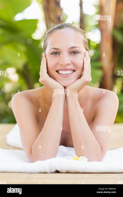 Peaceful Blonde Lying On Towel Stock Photo Alamy