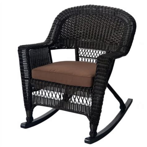 Jeco W R A Fs Espresso Rocker Wicker Chair With Brown Cushion