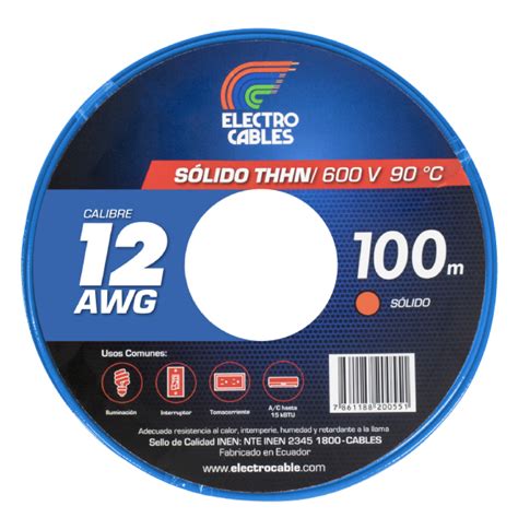 Alambre Solido THHN 12 AWG Azul 100m Electrocables Disensa Ecuador