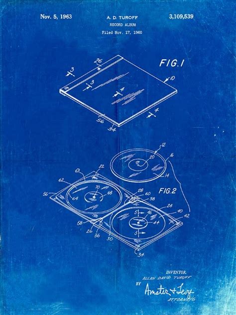 Somerset House Images PP1008 FADED BLUEPRINT RECORD ALBUM PATENT POSTER