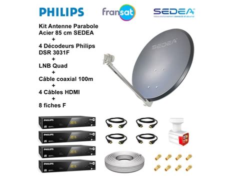 Kit Parabole Acier Cm Anthracite Sedea Lnb Quad Full Hd K