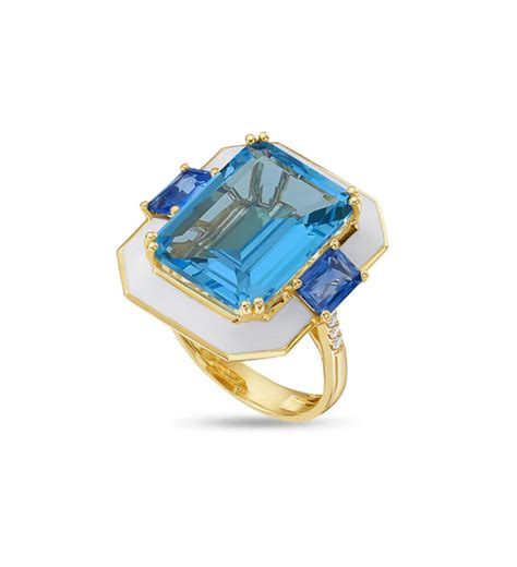 Blue Topaz Ring With Enamel Sapphires 14k Yellow Gold Kappys