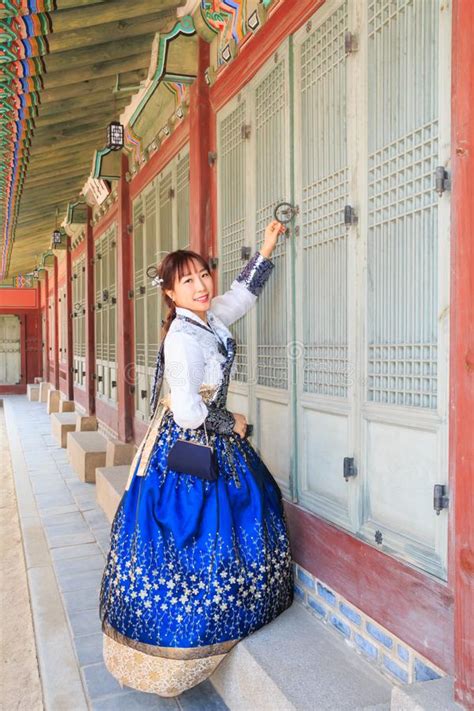 Beautiful Korean Woman Dressed Hanbok In Gyeongbokgung Palace In Seoul