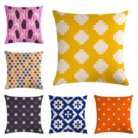 45cm 45cm Color Shading Geometry Linen Cotton Cushion Cover And Sofa Pillow Case Home Decorative