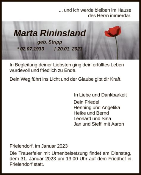 Traueranzeigen Von Marta Rininsland Trauer HNA De