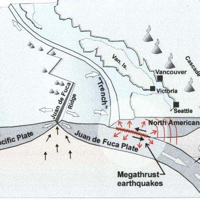 Hypocentres of the Queen Charlotte Transform Fault (left) and Explorer ...