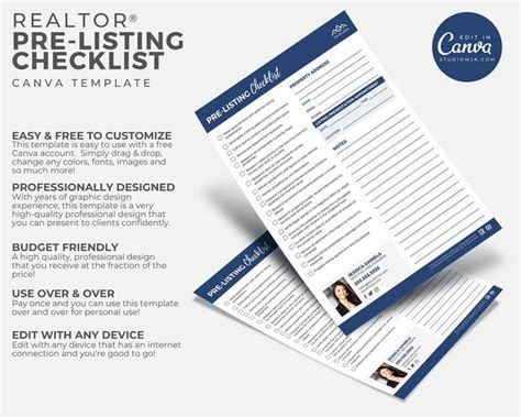 Realtor Pre Listing Checklist Real Estate Marketing Printable