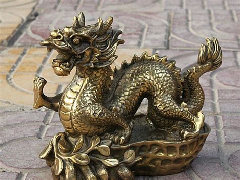 8 Folk Chinese Fengshui Copper Brass Evil Fly Dragon On Peanut Statue