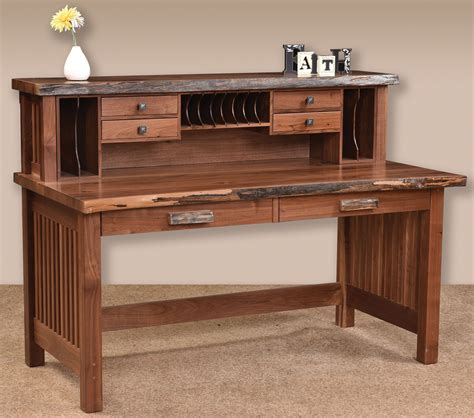 Live Edge Amish Solid Wood Deluxe Writing Desk