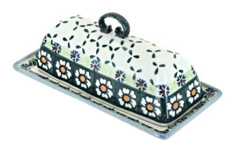 Blue Rose Polish Pottery Country Green Daisy Butter Dish, 1 - Fry’s Food Stores