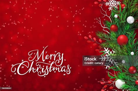 Vector Illustration Of Greeting Banner Template With Hand Lettering Label Merry Christmas With