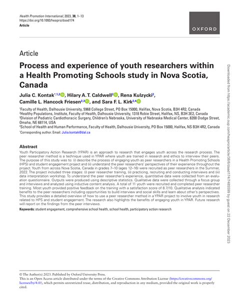 PDF Process And Experience Of Youth Researchers Within A Health