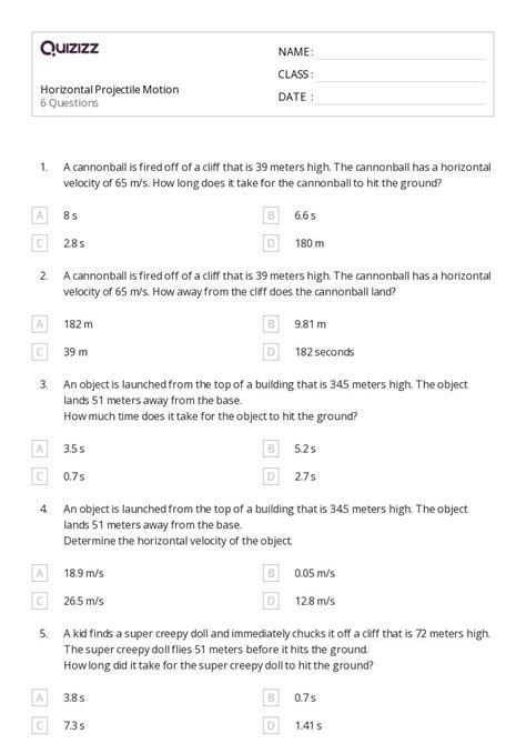 50 Projectile Motion Worksheets For 10th Grade On Quizizz Free