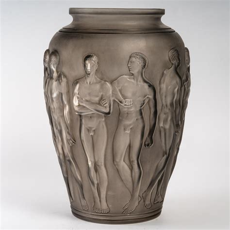 Ren Lalique Vase Palestre Frosted Glass With Grey Patina Nude