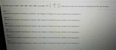 Solved Find The Values Of Sint Cost Tant Csct Sect And Chegg