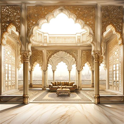 Premium Photo | Watercolor Room of Pakistani Mughal Palace Room Opulent ...