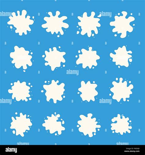 Vector Milk Splash Collection White Splashes Isolated On Blue Background Design For Dairy