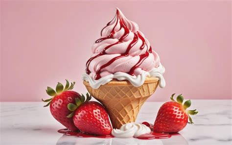 Premium Ai Image Strawberry Soft Serve Ice Cream