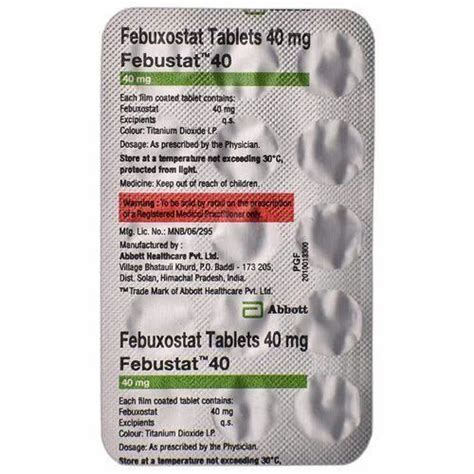 Febustat 40 Mg Febuxostat Tablets At Rs 300 Box In New Delhi ID